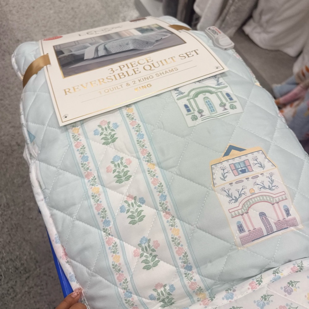 Lenox spice village Pastel Blue and White Reversible Quilt Set - King
